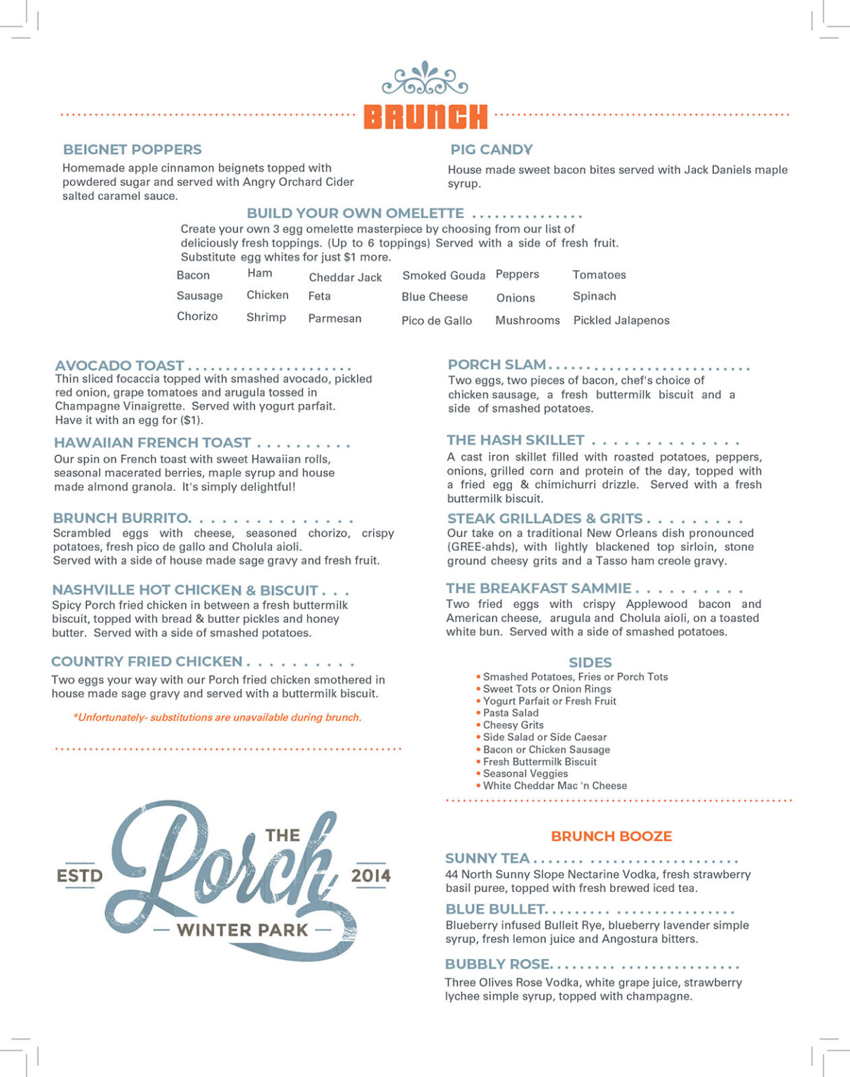 Weekend Brunch & Lunch Menus The Porch